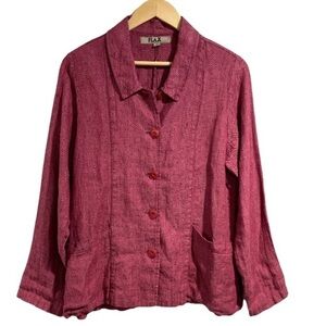 Flax shirt jacket shacket lagenlook small pink‎ herringbone 100% linen